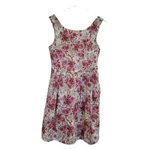 Forever 21 Women's White, Red & Pink Cotton Floral Sleeveless A-Line Lined Dress